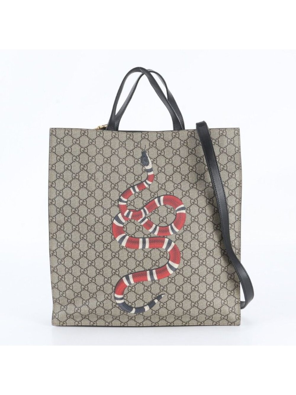 Gucci GG Supreme Kingsnake Print 2-Way Tote Bag Crossbody Shoulder